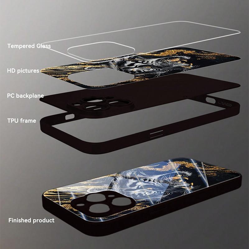 Módní tvrzené sklo na telefon se vzorem zlatého tygra pro iPhone 17 16 15 Pro Max 14 13 12 11 17Air 16E 7 8 Plus XR XS X Kryt