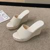 Wedge heel fish mouth large size slippers large size summer new thick bottom heightening cloth surface cool slippers women