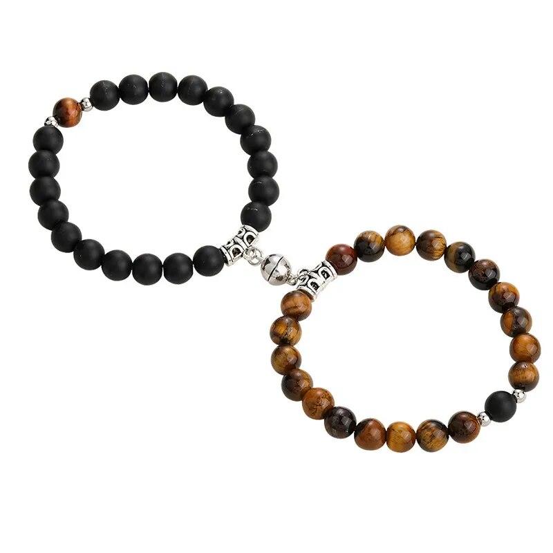 Trendy Couple 2Pcs/Set Natural Stone Beads Love Heart Magnetic Bracelet For Women Men Charm Peach Beaded Bracelets Jewelry Gifts