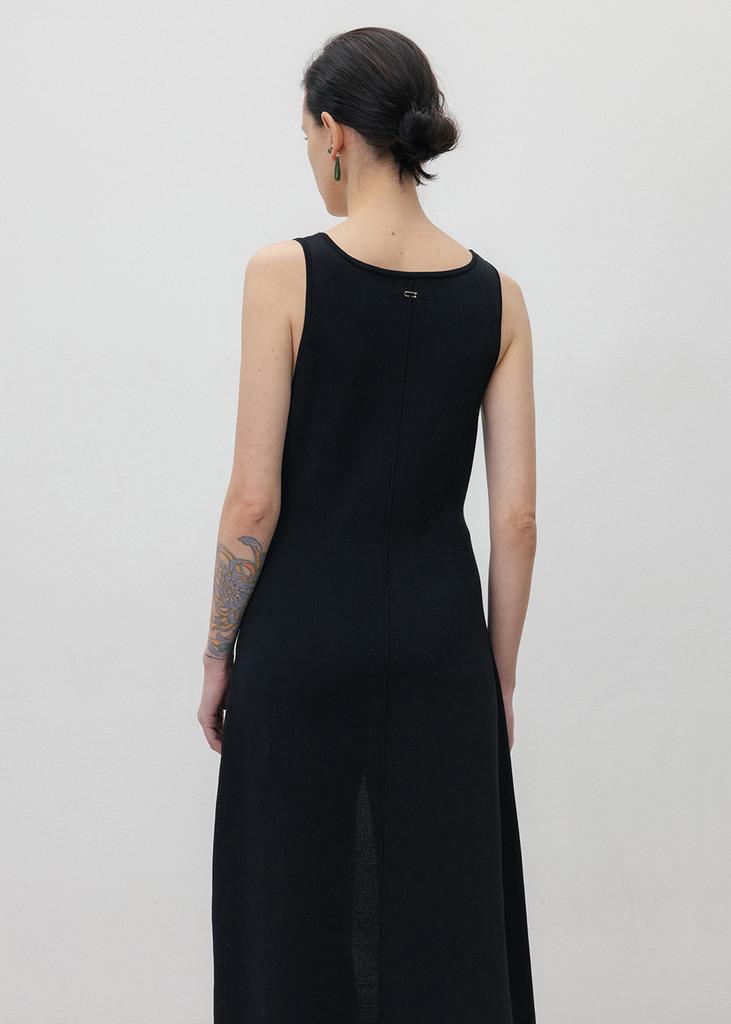 Umamung Elastic Cotton Buttoned Slit Dress_Black