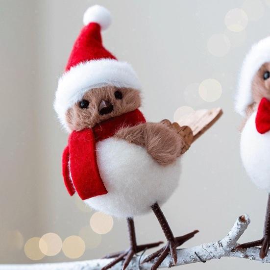 Christmas Ornament Bird Design Wearing Santa Hat Decorative Hanging Pendant Home Garden Festive Holiday Party Decor