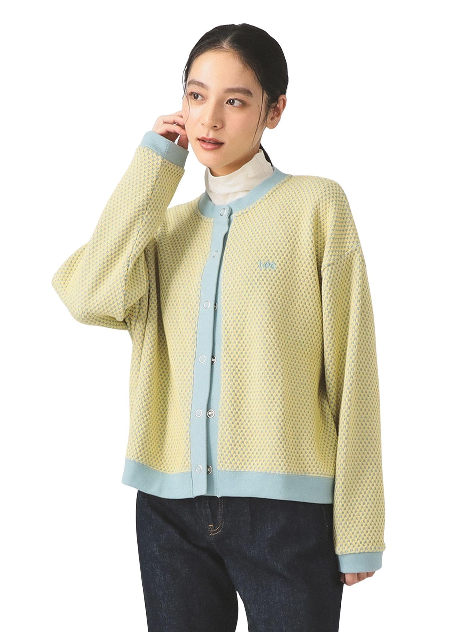 

Ray Beams Jacquard Cardigan Long Sleeve Knit in Light Size M Women s Blue/Yellow, светло-синий