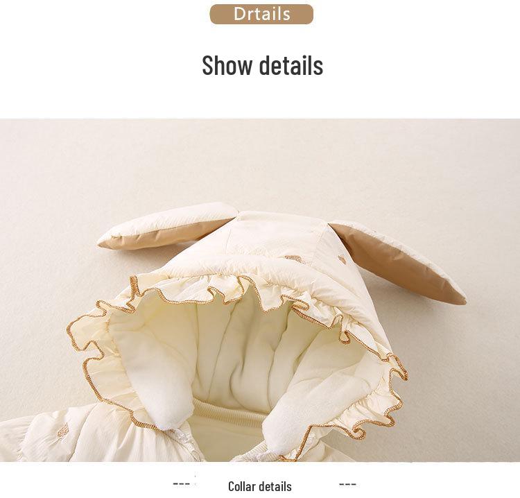 Thickened Fleece-Lined Winter Jumpsuit for Newborn Baby Girls - Cute Hooded Outfit for Outings