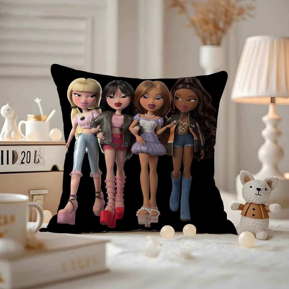 BBratzZ Fashion mMask gGirl Cushion Cover Antidustmite Pillowcase Invisible Zipper Silky Short Plush Sofa Cushion Cover