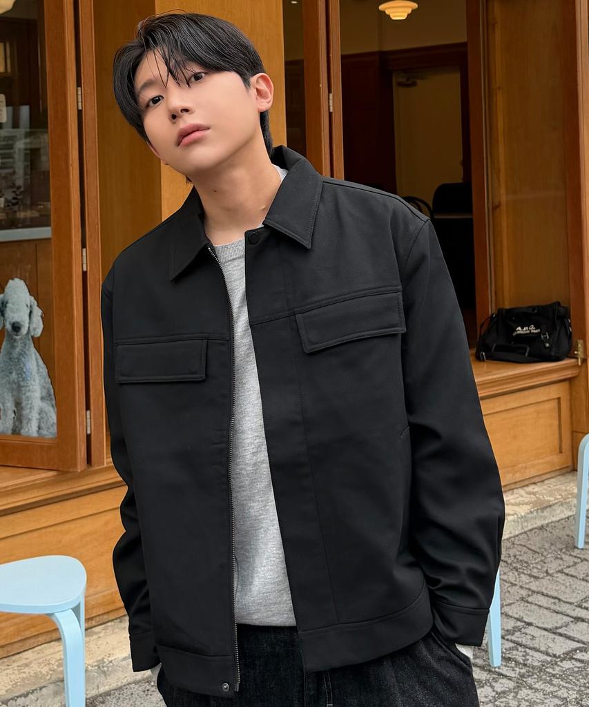 MINDBRIDGE [Couture] Black Twill Zip-Up Semi-Oversized Trucker Jacket