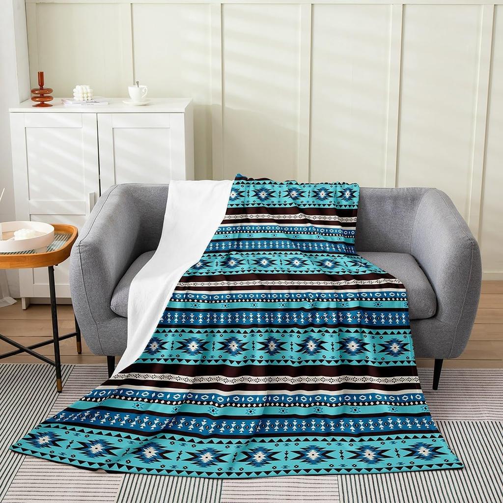 Aztec Pattern Blanket Tribal Design Fleece Throw Boho Home Decor Cozy Sofa Cover Geometric Print Bedding