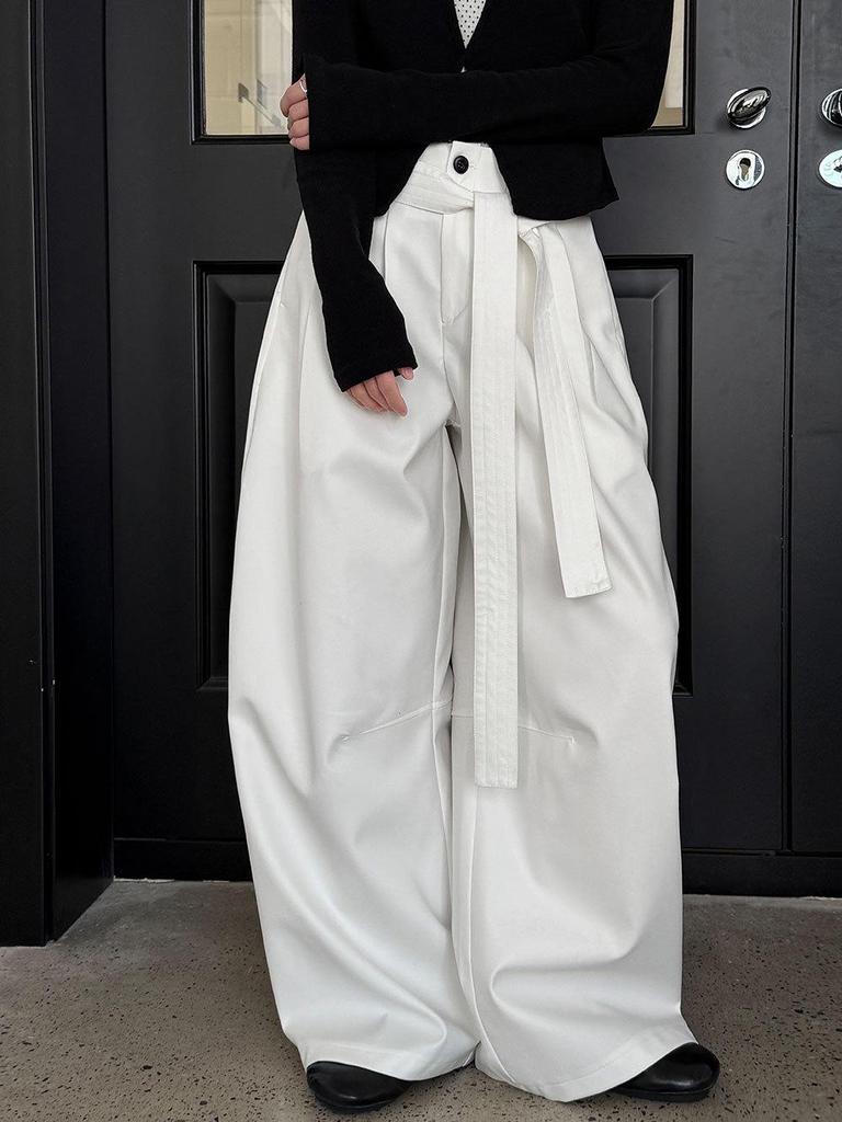 Lu Xi Yamamoto Feng Women's High-Waisted Drape Tie-Up Wide-Leg Pants - Early Spring Casual Style (Size 26)