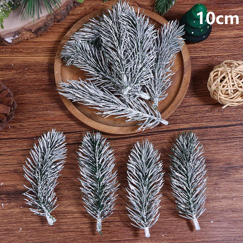 20Pcs Christmas Tree Decoration Artificial PE White Flocking Pine Branches Festive DIY Home Party Ornaments Aesthetic Room Decor