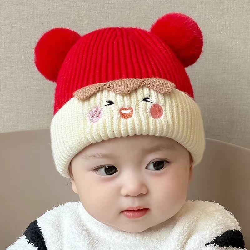 

Infant Ear Hat Cartoon Children S Woolen Hat Knitted Hat Brimless For 0-12 Months Infant 1-2 Years Old красный