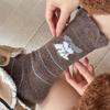 Korean Style Women's Wool Socks: Sweet Bubble Lace, Mid-calf, Cute Cartoon Design, Warm and Versatile for Autumn and Winter
