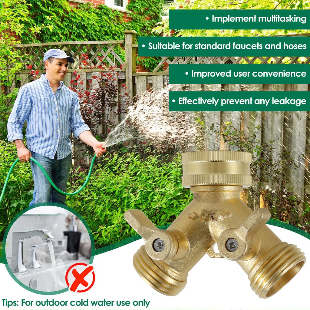 3/4inch Hose Splitter Heavy Duty 2 Way Garden Hose Connector Y Connector Distributor for Outdoor Faucet