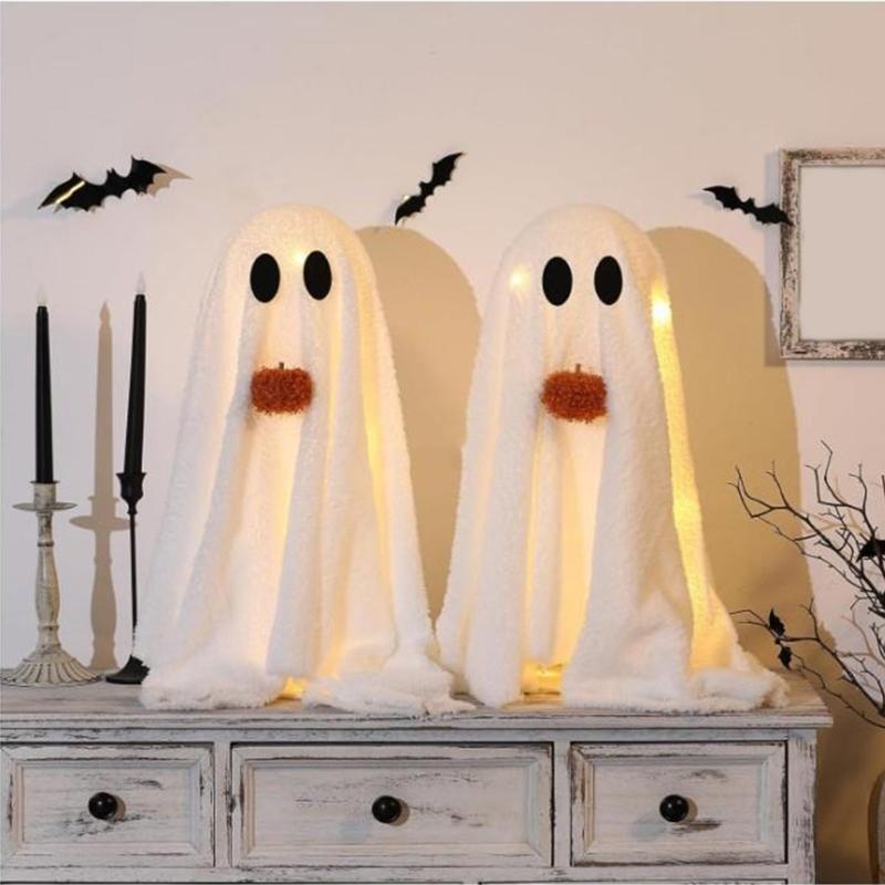 2 Parça Işıklı Korkunç Hayaletler ve Balkabağı Seti Festival Kumaşı Tatil Evleri Dekorasyonu Festival Partileri Malzemeleri