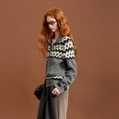 Sancai 2025 Winter Jacquard Knit Cardigan