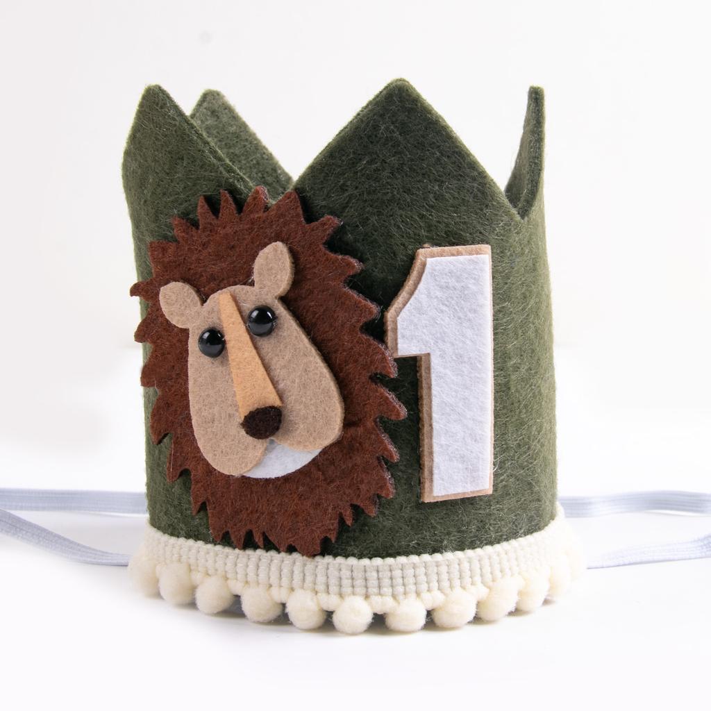 Jungle Safari Animal Lion One 1 Year Birthday Crown Headband Hat Happy Birthday Party Decor Kids Baby Shower 1st Birthday Party