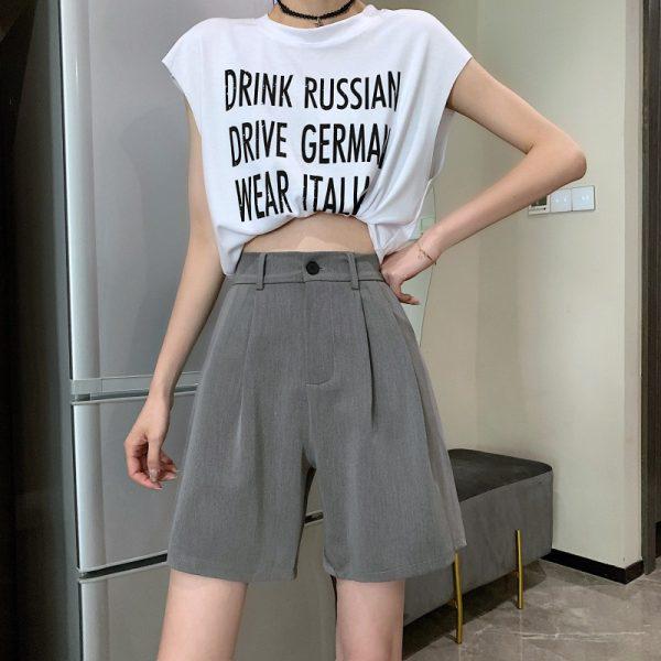 Women's Summer High Waist Wide-Leg Suit Shorts - Loose Casual Five-Point Trousers