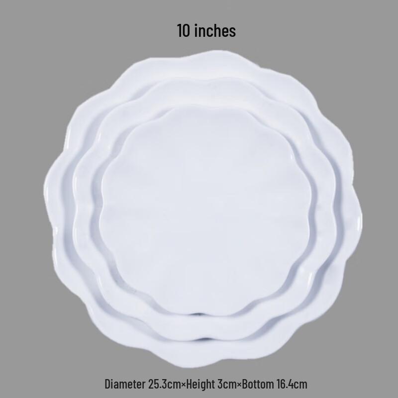 Jijun A5 White Melamine Round Flat Plates - 10 Pack