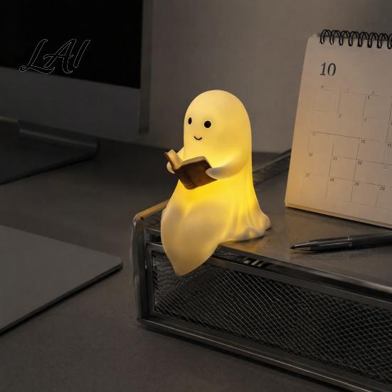 Unique Mystery Home Accent Halloween Ghost Lamp Cute Middle Finger Ghost/Reading Book Night Light Funny Decorative Hallway Lights Spooky Figurine