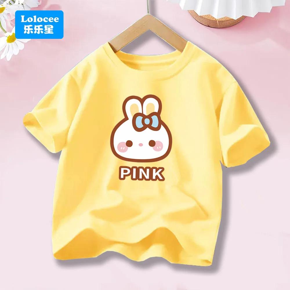 Cute Bunny Print Girls Tshirt Summer Graphic Fashion Kids Cotton T Shirts Clothing Cartoon Rabbit Clothes TZPZ1 100