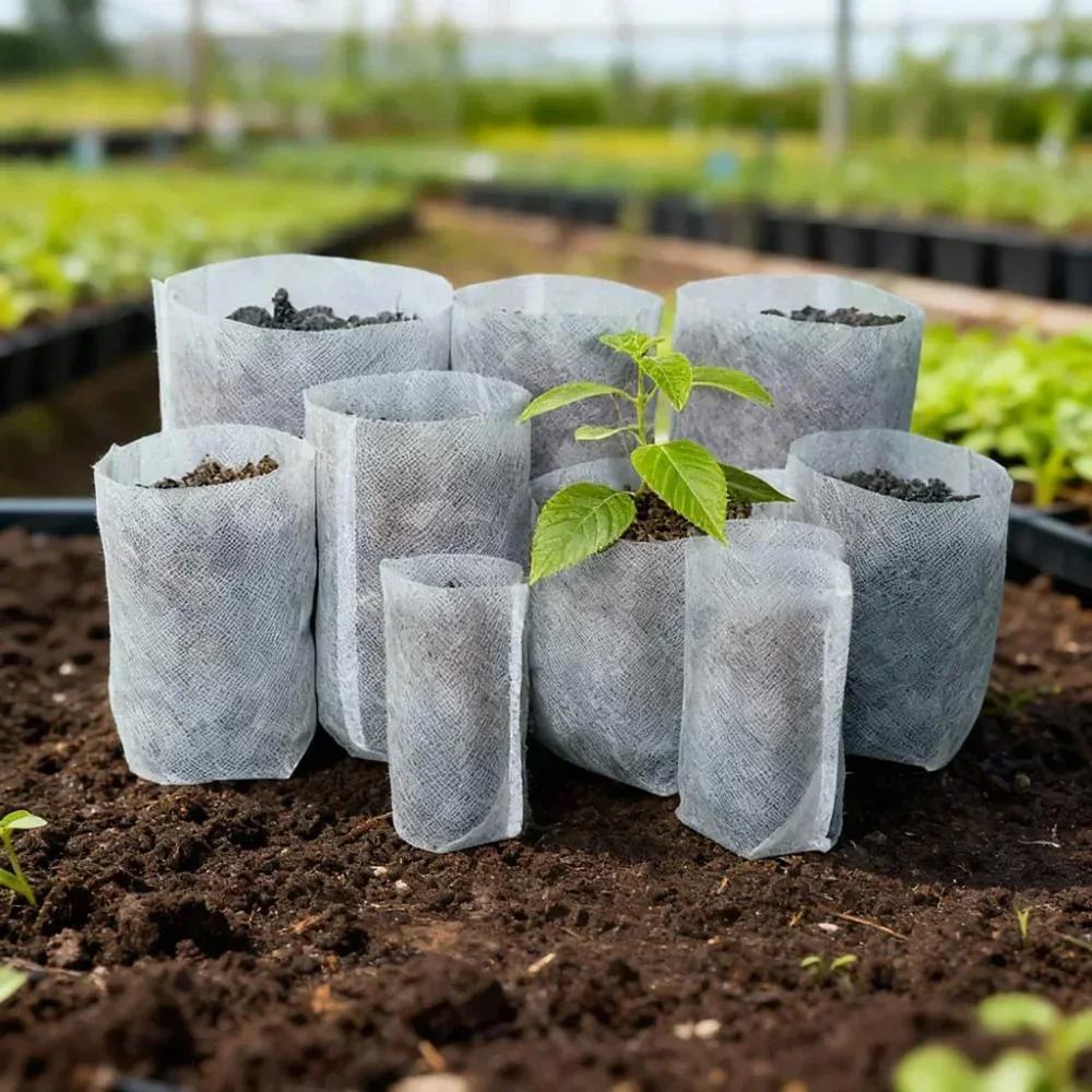100pcs Non-Woven Plant Nursery Bags Pots Flowers Fruit Tree Seedling Biodegradable Fabric Pouch for Vegetable Seed Cultivation