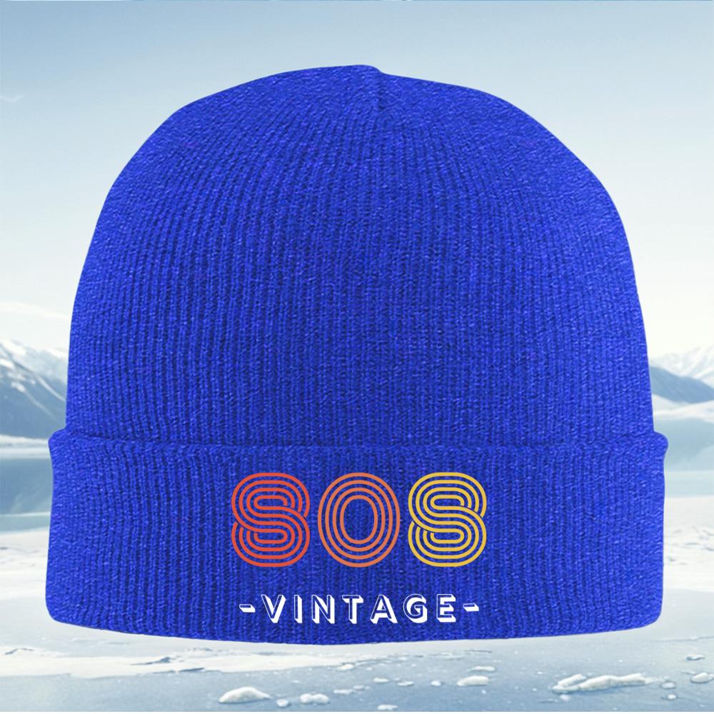 Circles S letters vintage logo design Men Women Unisex Knitted Hat Beanie Pullover Cap Winter Thermal Warm Christmas Outdoor Cyc