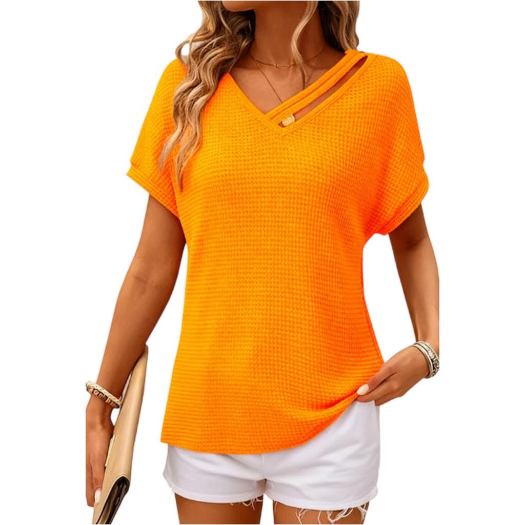 Women's Asymmetrical Short Sleeved Collar Shirt Top