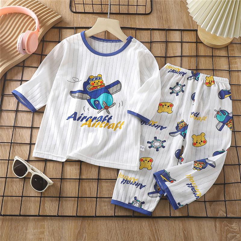 Kids Cotton Pajama Set Summer 3/4 Sleeve Sleepwear Soft & Breathable Loungewear for Boys and Girls