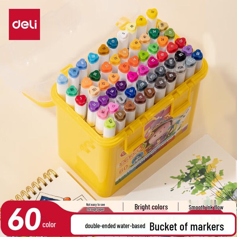 Deli 60-Color Triangular Barrel Water-Based Marker Pen Set