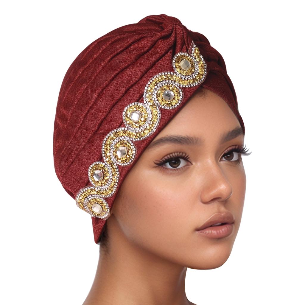 Indian Women Chemo Cap Muslim Diamonds Hijab Pleated Turban Wrap Headscarf Beanies Hair Loss Bonnet Hat Femme Turbante Mujer New