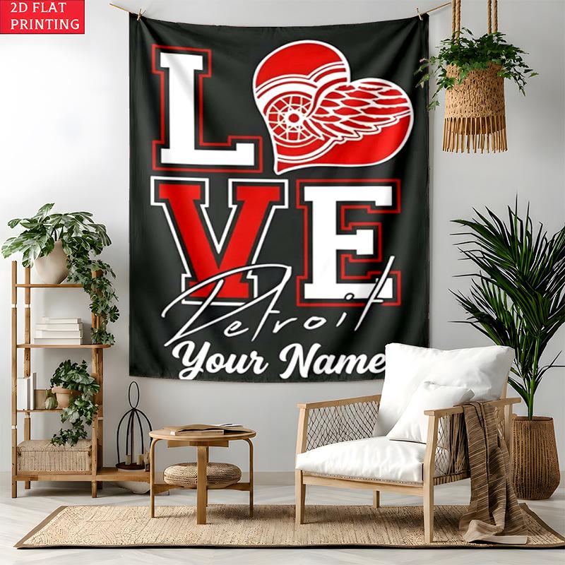 Detroit Red Wings Custom Name Tapestry Personalized Wall Art Hanging Bohemian Home Decor for Bedroom Dorm Living Room