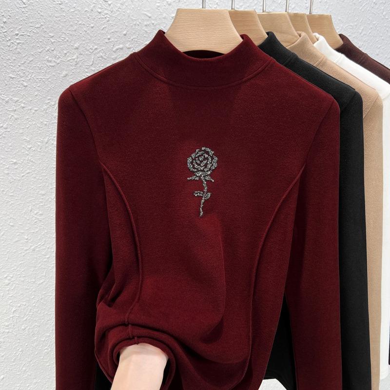 Semi-turtleneck air layer, new German velvet bottoming shirt, women's autumn and winter inner velvet high-end outerwear top