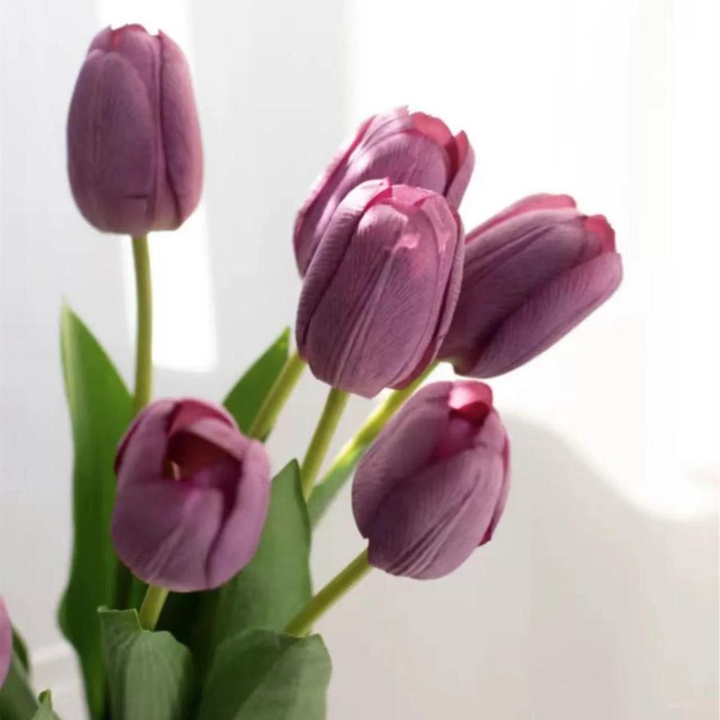 Hanyang Moisturizing Feel Artificial Tulip Flower for Decoration, Living Room or Photography, Pink and White