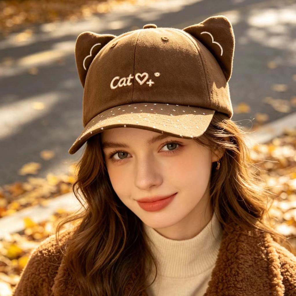 New cute cat ears baseball cap women's spring and autumn versatile soft top sunshade sunscreen cap fashion cap