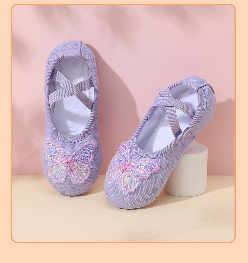 PJ10 Bow Girl Soft Sole No-Tie Cat Paw Ballet Practice Shoes for Body Shaping and Dancing