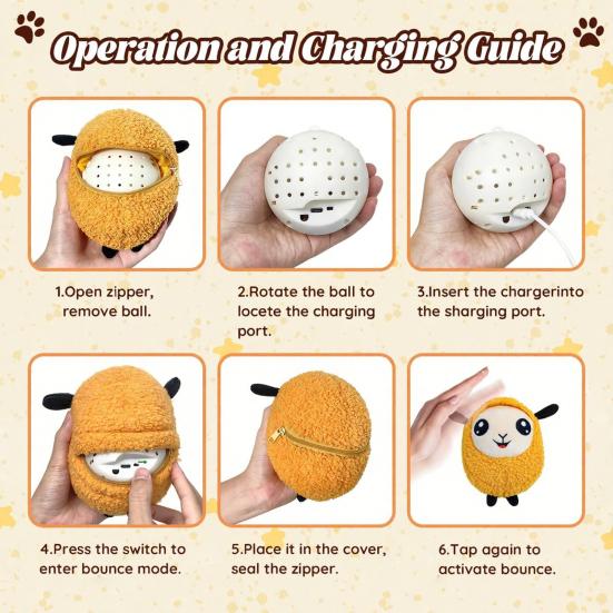 Ruchoma Piłka Zabawka dla Psa Interaktywna Piszcząca Skacząca Piłka Akumulatorowa Pluszowa Zabawka do Gryzienia Utrzymuje Zwierzęta Domowe Zajęte i Zabawione dla Małych Średnich Dużych Psów