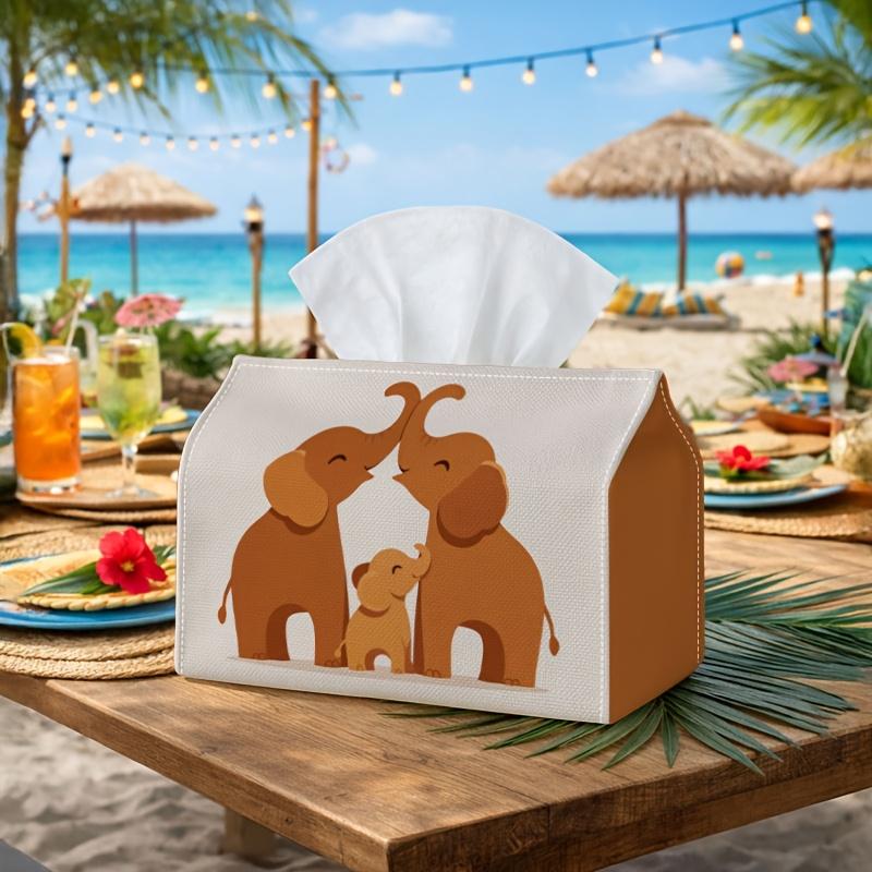 2D Flat, 1 Elephant Family Tissue Box - Style, Suitable for Cars and Christmas Decorations, with Elephant Silhouettes, Tissue Box for Parties, Living