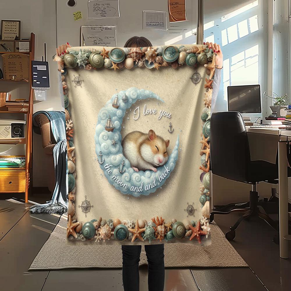

1Pc Goodnight Hamster Print Flannel Blanket High Quality Warm Comfortable Cover for All Seasons Perfect for Gifts Home Decor 80cm x 120cm
