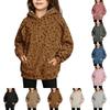 Girls' Leopard Print Hoodie Round Neck Casual Pullover for Everyday Wear