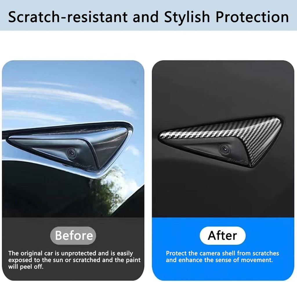 For Tesla M 3/Y Side Camera Protection Cover Carbon Fiber Fender Trim Cover 2017-2026 Glossy Fit Car Modification Accessories