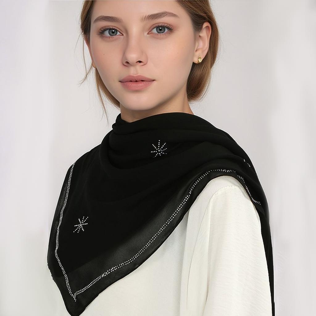 Rhinestone Chiffon 90 Square Scarf Muslim Hijab Shawls Women Fashion Wraps Islamic Casual Cape High Quality Ladies Scarves