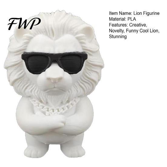 Trendy Desktop Toy 3D Printed Lion Figurine Funny Cool Statue with Sunglasses Figure Collectible Ornament for Home Office Executive Desk Decor