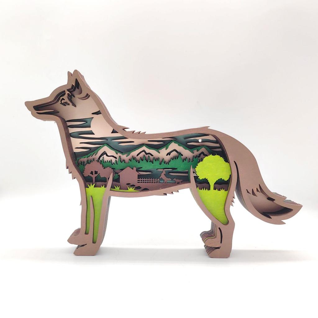 2025 New Nordic Style Creative Wooden Carving Ocean Forest Animals with Lighting Wood Crafts Ornaments Home Accessories