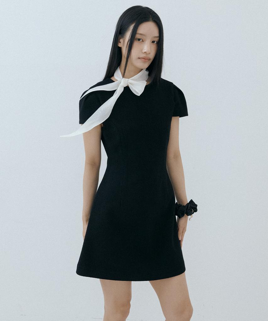 Lucirju Custom Scarf Tweed Mini Dress Set (Black)