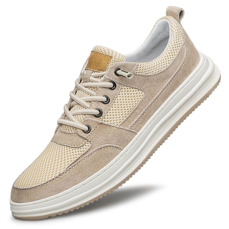 

Summer New Breathable Mesh Comfortable Men Shoes Leather Sneakers Mens Designer Fashion British Style Casual Leather Shoes Walk 44 хаки