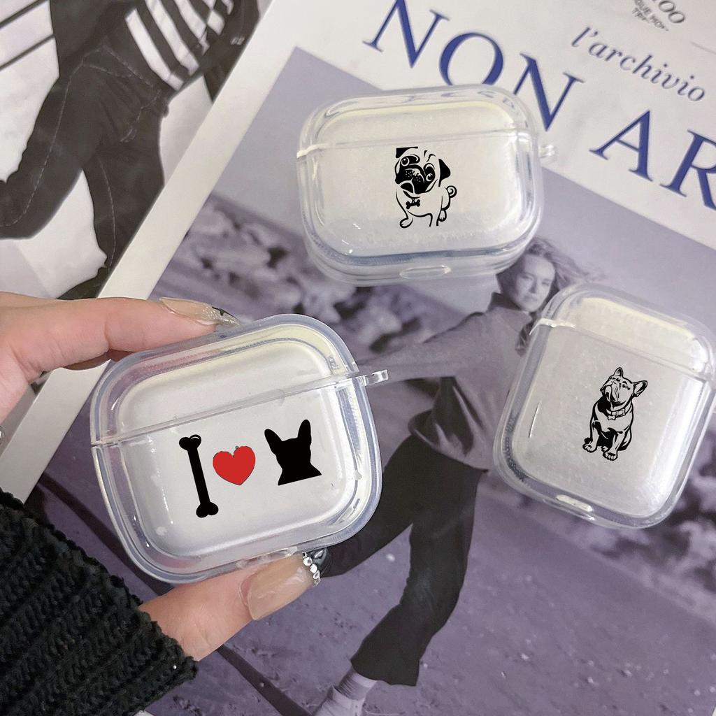 French Bulldog Soft Case for Apple Airpods 2 1 Earphone Cases With Hook For Airpod Pro 3 Pro2 Clear Protective Covers Accessorie