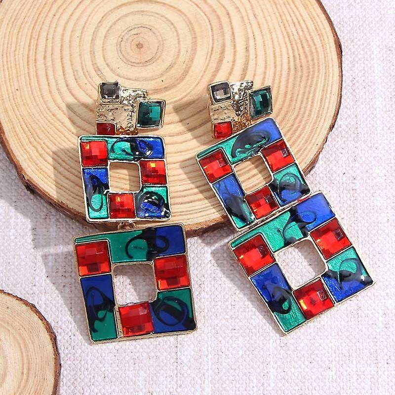 Orecchini esotici con quadrati multicolori