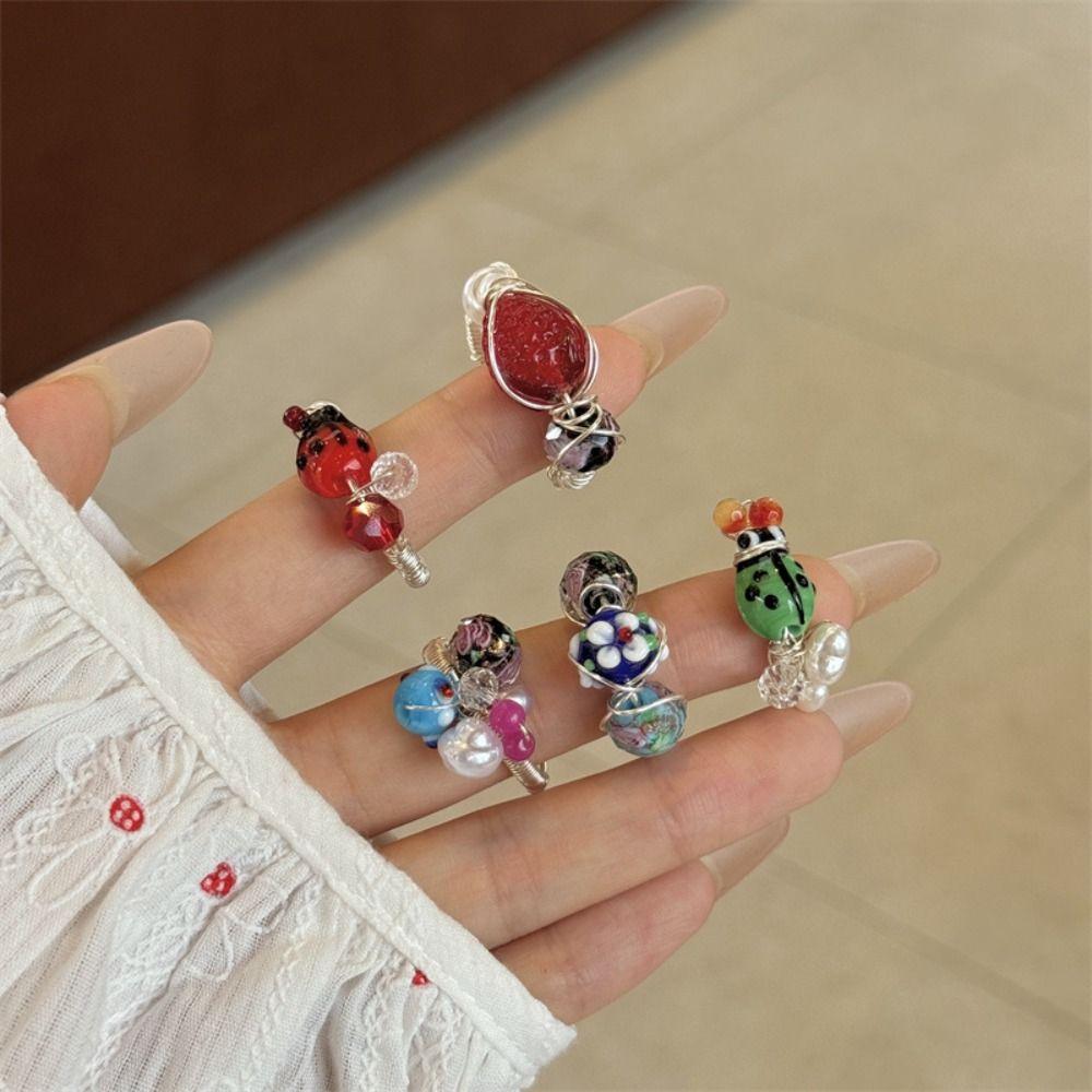 Jewelry Accessories Insect Drip Oil Ring Geometric Enamel Flower Ring Retro Painting Ring  Friend