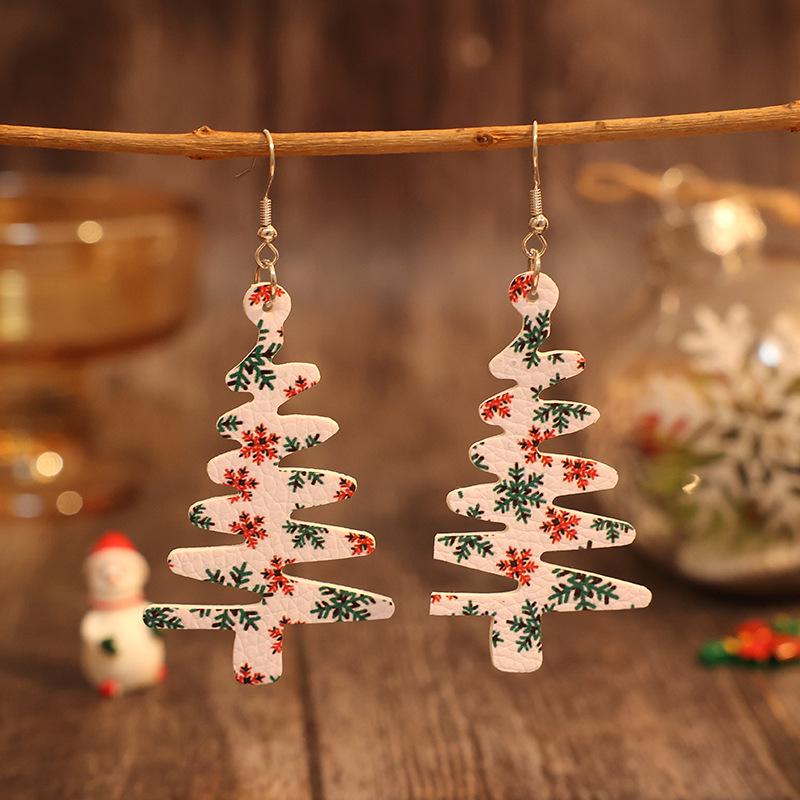 Neue Weihnachts-Schneeflocken-Plaid-Kiefernzapfen-Lederohrringe