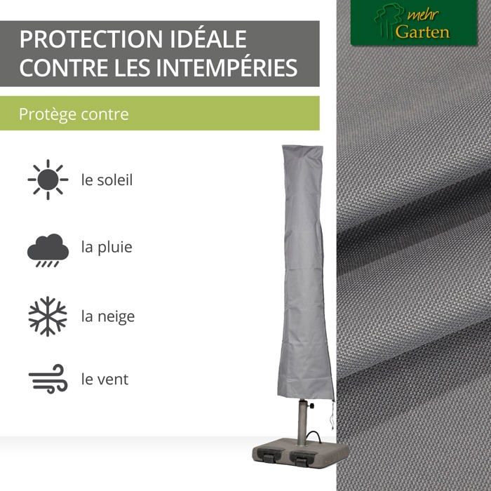 Housse de parasol 250x60 cm polyester Oxford 600D imperméable gris