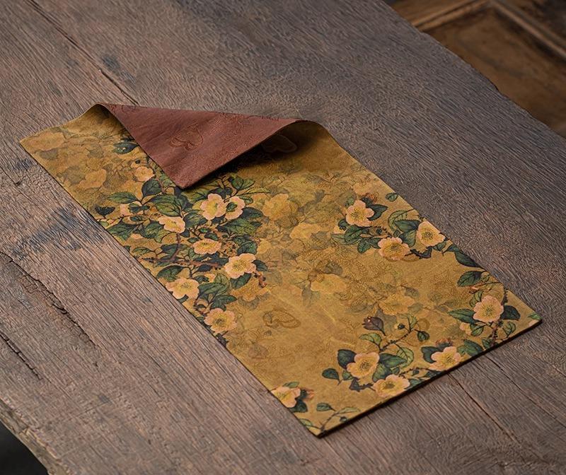 National Style Retro Tea Party, Fragrant Cloud Yarn Double-sided Dry Bubble Table Flag Tablecloth Chinese Zen Tea Mat Teapot Mat