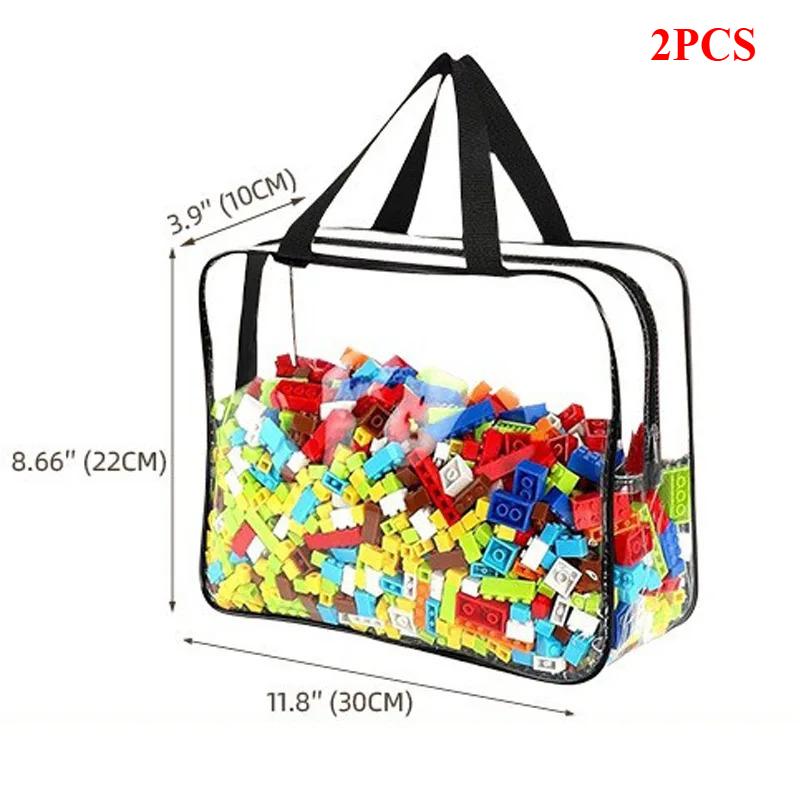 Transparent PVC Storage Bags Reusable Large Toy Building Blocks Travel Cosmetics Craft Supply Handbag Container with Zipper